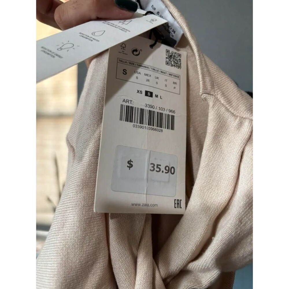 Zara NWT Size S Beige One Shoulder Twist Knot Long Sleeve Knit Top - Picture 8 of 8